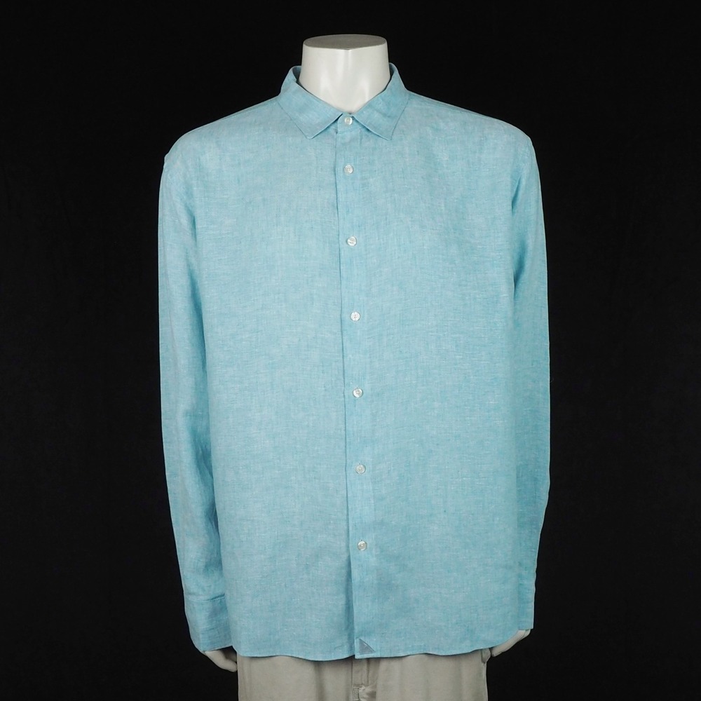 Untuckit Franconia Wrinkle Resistant Button Down Shirt Mens 3XL Blue 100% Linen